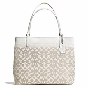 Coach Beige and White Signature Tote